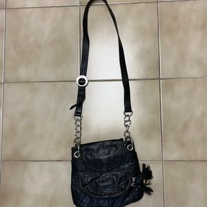 Perlina black leather cross body bag